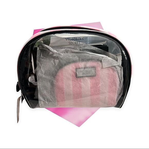 Victorias Secret Limited Edition 3 Pc Set Iconic Stripe Bow Cosmetic Bag - Picture 3 of 6